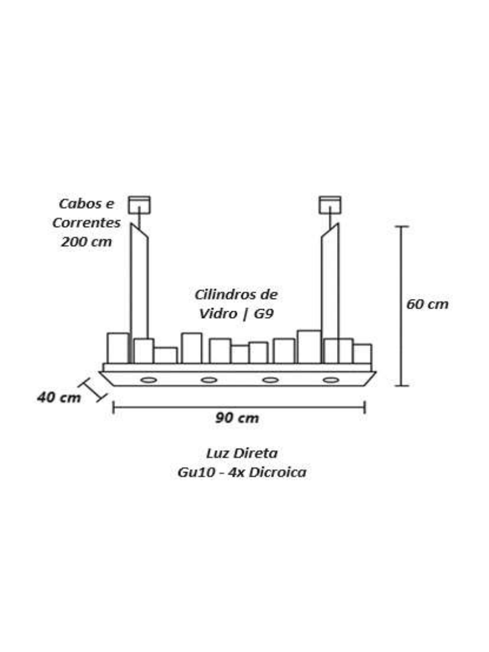 Lustre Retangular Industrial Luxo Com Corrente Ajust&aacute;vel